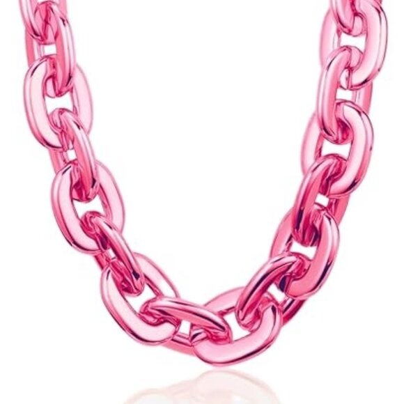 Pink Hip Hop Large Acrylic Thick Plastic Cuban Link Chain Necklace 32in 80cm - Picture 3 of 8